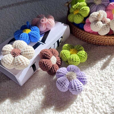 Crochet flower car accessories with bell, amigurumi flower car hanging, Knitted Flower for Interior car accessories, car decor or bag charm - image1